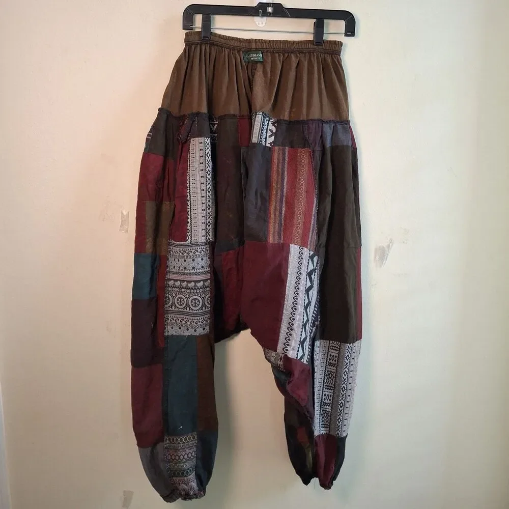 Kathmandu Patchwork Harem Pant Drop Crotch M Boho Festival Hippie Yoga Grunge